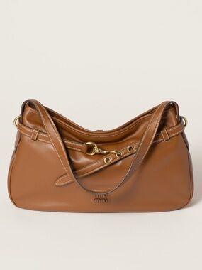 Miu Miu Aventure Leather Shoulder Bag  Purse Brown with Gold Hardware